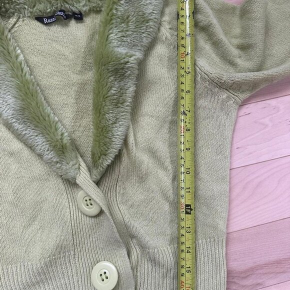 Vintage Y2K Razzle Dazzle Green Faux Fur Collar Cardigan – Made in Korea S - Picture 7 of 8